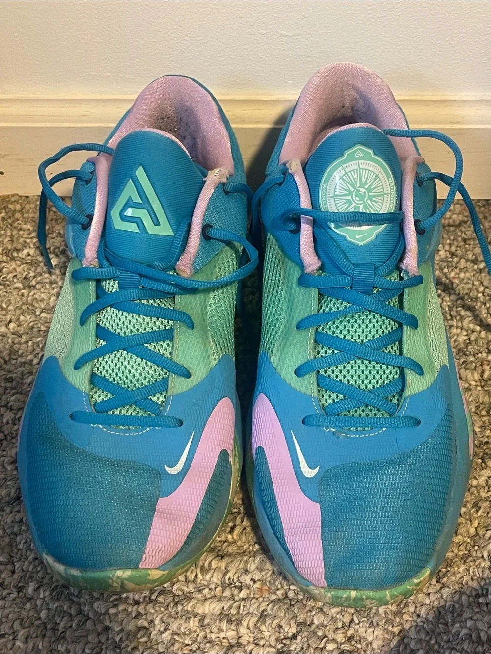 Nike Teal Blue Pink Basketball Sneakers ZOOM Freak 4.